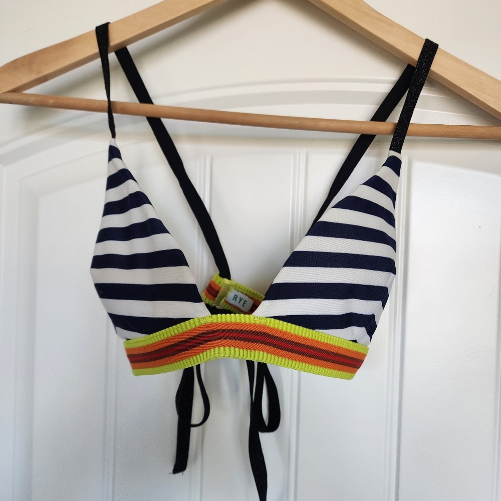 RYE Major Hotty Striped Bikini Top with Multicolor Band Medium